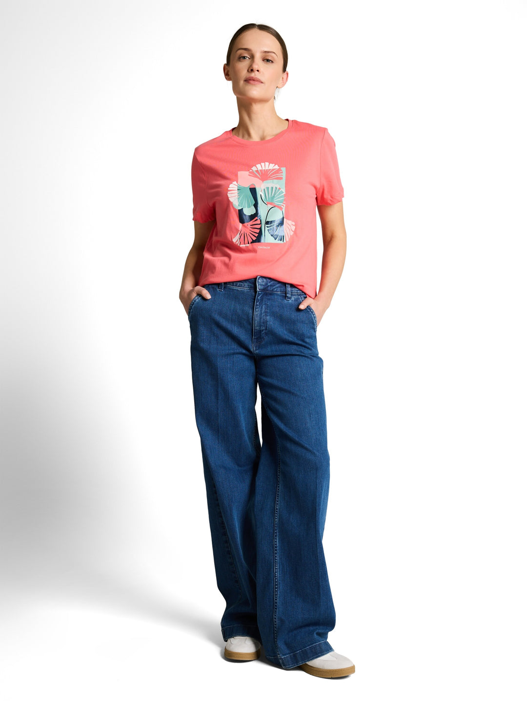 T-shirt crew neck front print, soft coral pink 40029 Bild 3