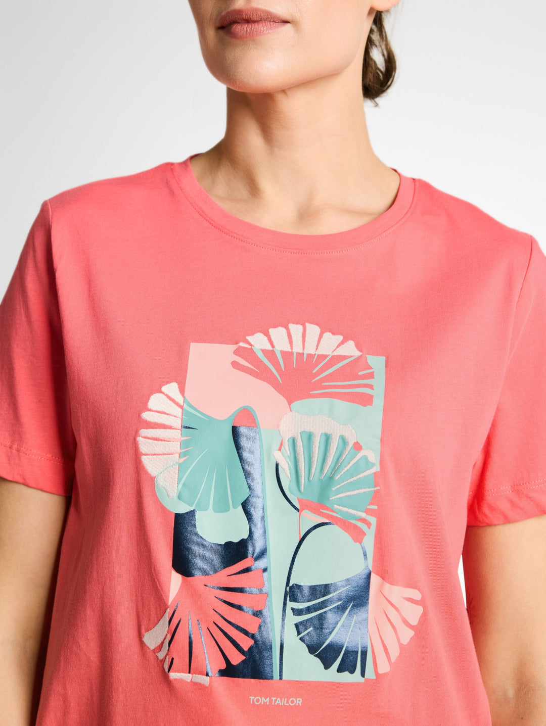 T-shirt crew neck front print, soft coral pink 40029 Bild 5