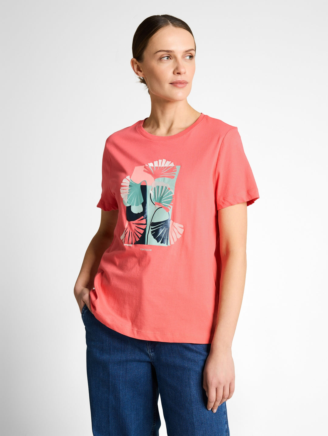 T-shirt crew neck front print, soft coral pink 40029 Bild 6