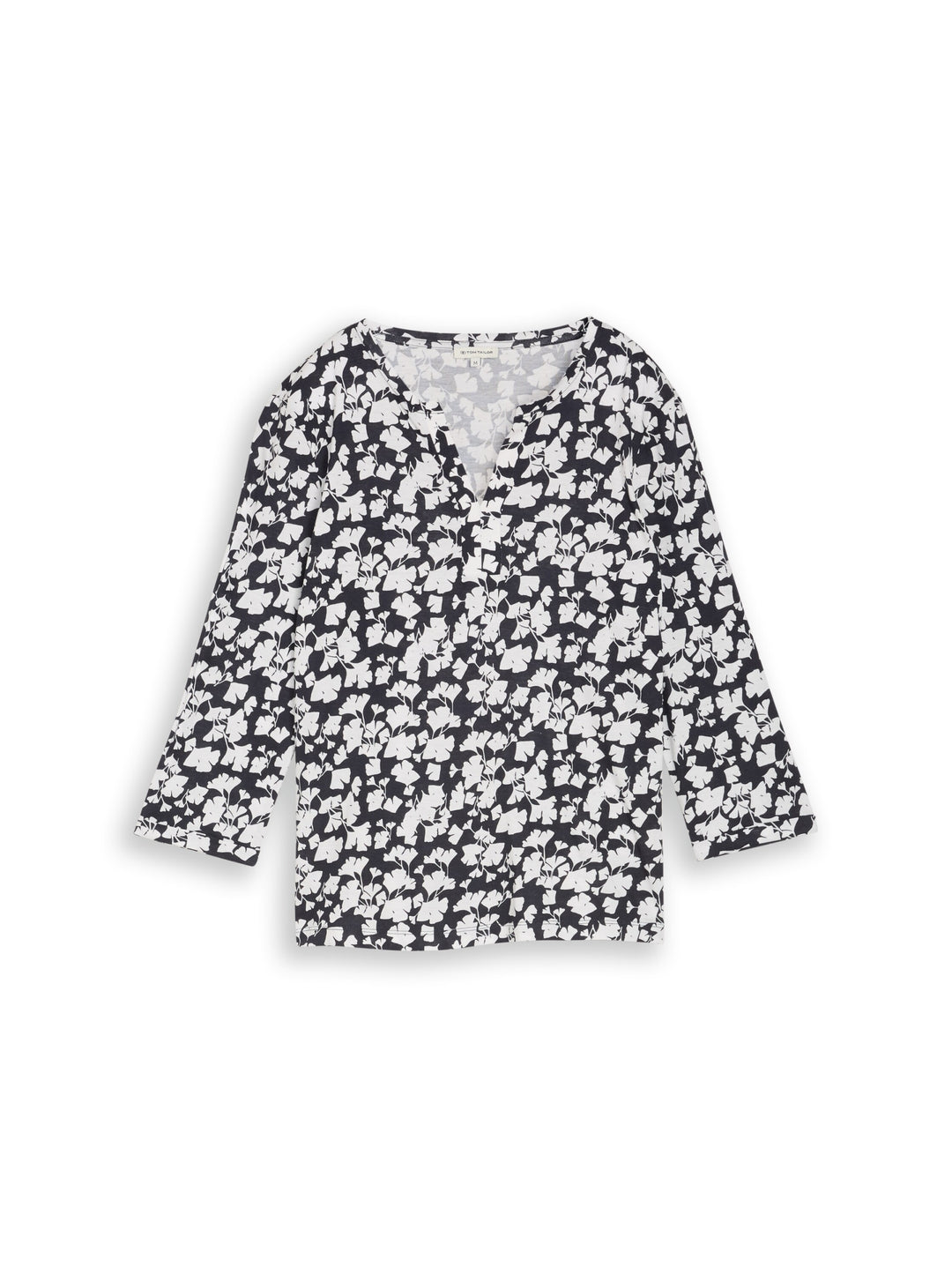 T-shirt henley alloverprint, blue ginkgo minimal 39735 Bild 1