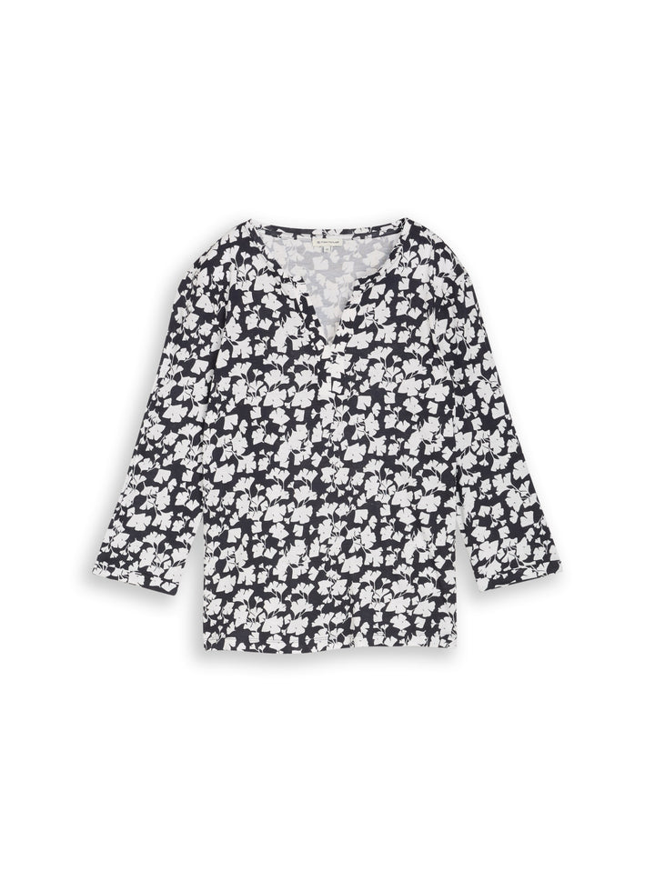 T-shirt henley alloverprint, blue ginkgo minimal 39735 Bild 1