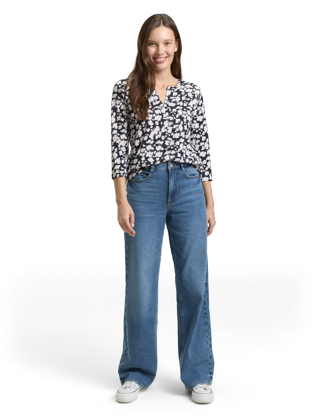 T-shirt henley alloverprint, blue ginkgo minimal 39735 Bild 3
