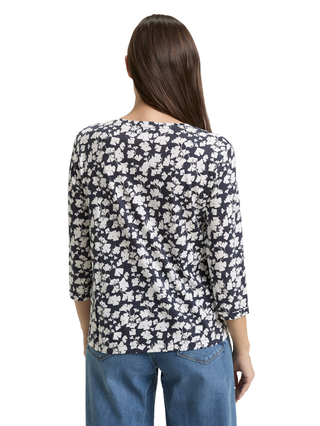 T-shirt henley alloverprint, blue ginkgo minimal 39735 Bild 4
