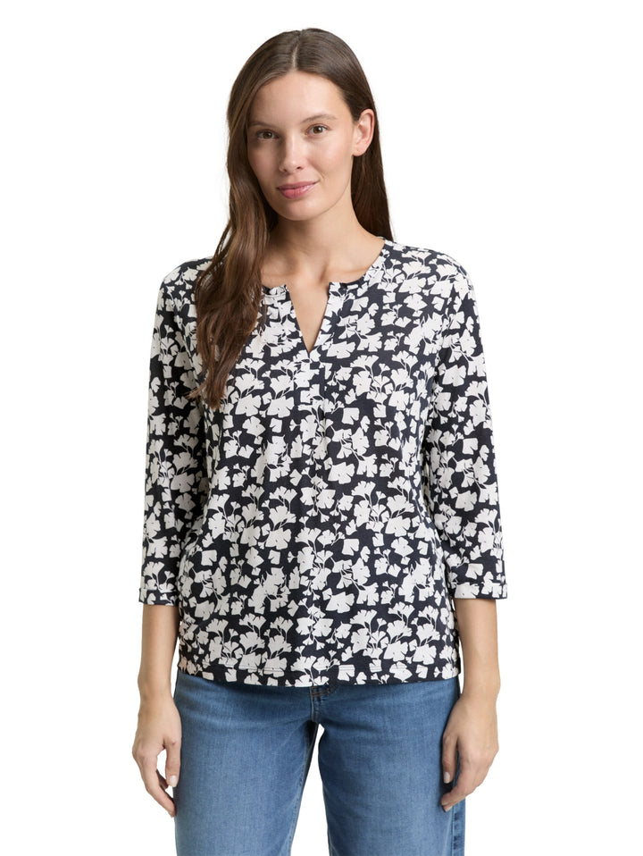 T-shirt henley alloverprint, blue ginkgo minimal 39735 Bild 5