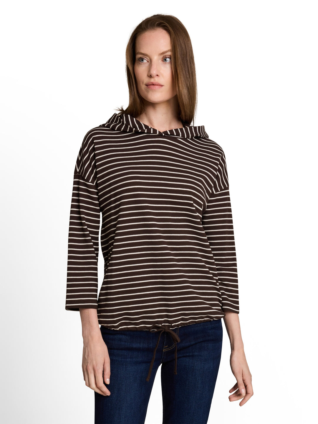 T-shirt hoody stripe structure, java dark brown white stripe 40840 Bild 12