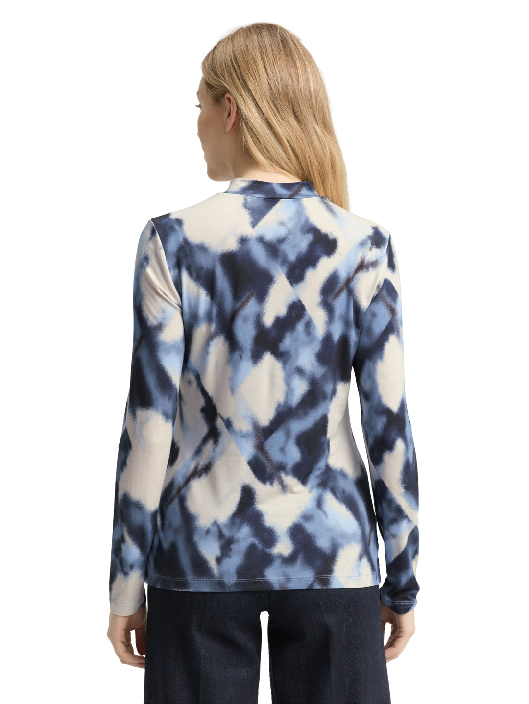 T-shirt mock neck alloverprint, blue blurry argyle 39031 Bild 4