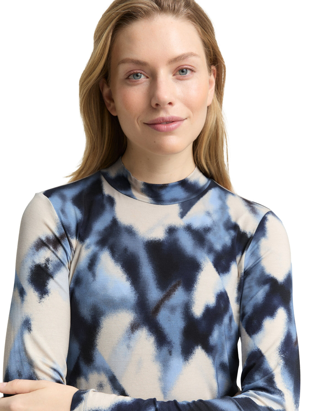 T-shirt mock neck alloverprint, blue blurry argyle 39031 Bild 6