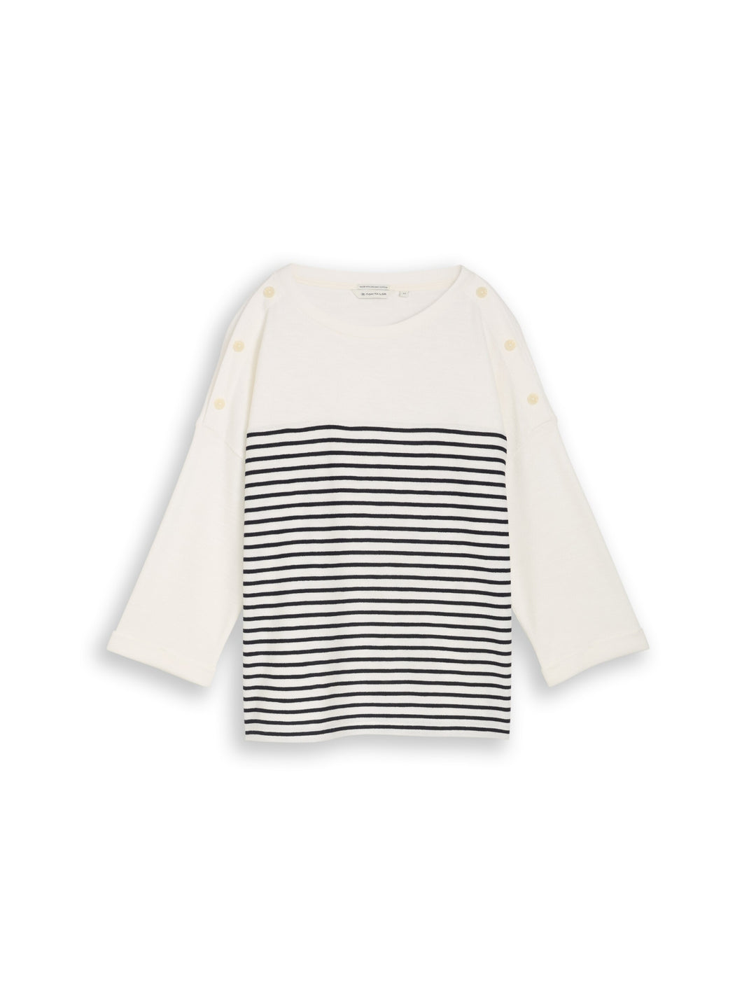 T-shirt shoulder buttons strip, offwhite navy blue stripe 39840 Bild 1