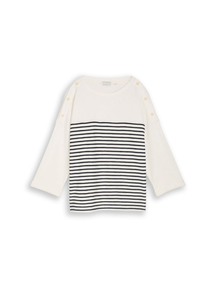 T-shirt shoulder buttons strip, offwhite navy blue stripe 39840 Bild 1