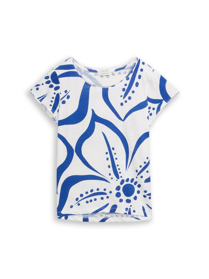 T-shirt slub jersey wide crew, royal blue flower 40563 Bild 1
