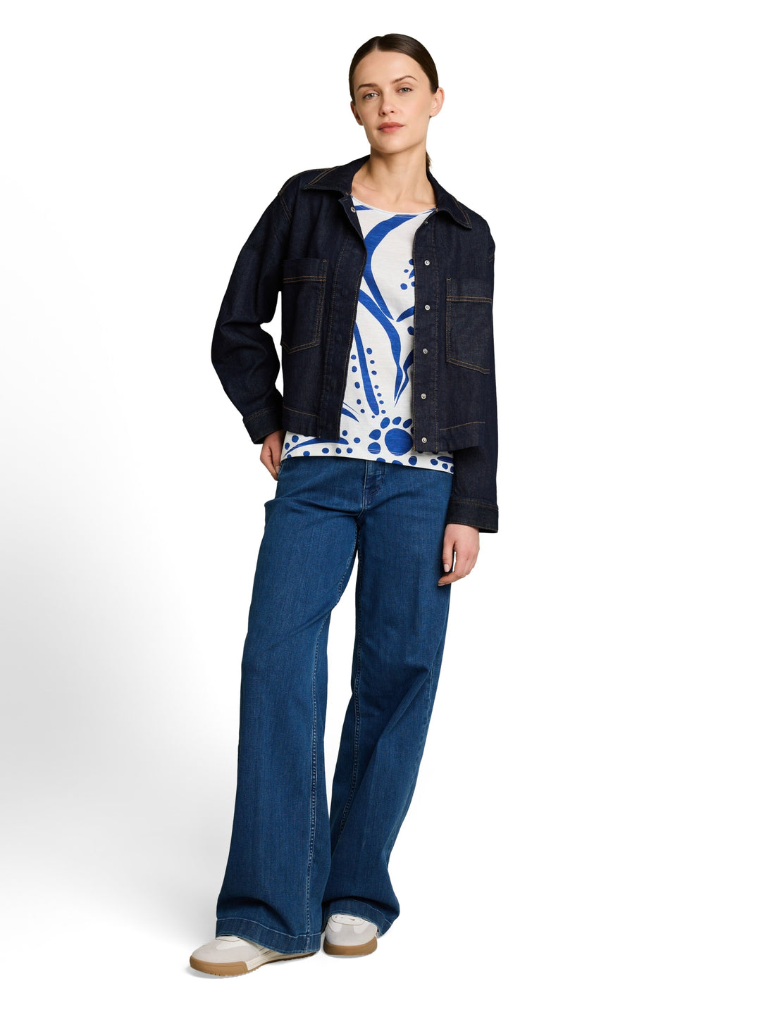 T-shirt slub jersey wide crew, royal blue flower 40563 Bild 3