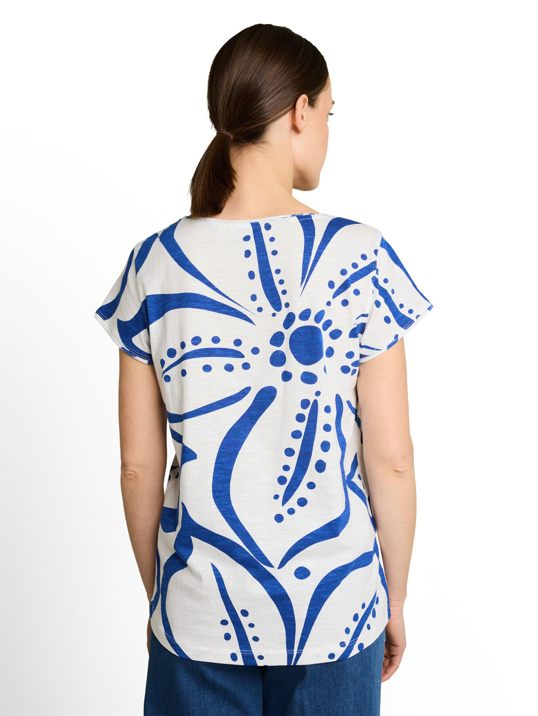 T-shirt slub jersey wide crew, royal blue flower 40563 Bild 4