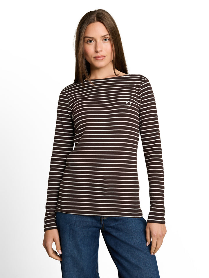 T-Shirt striped boatneck, brown white stripe 40822 Bild 5