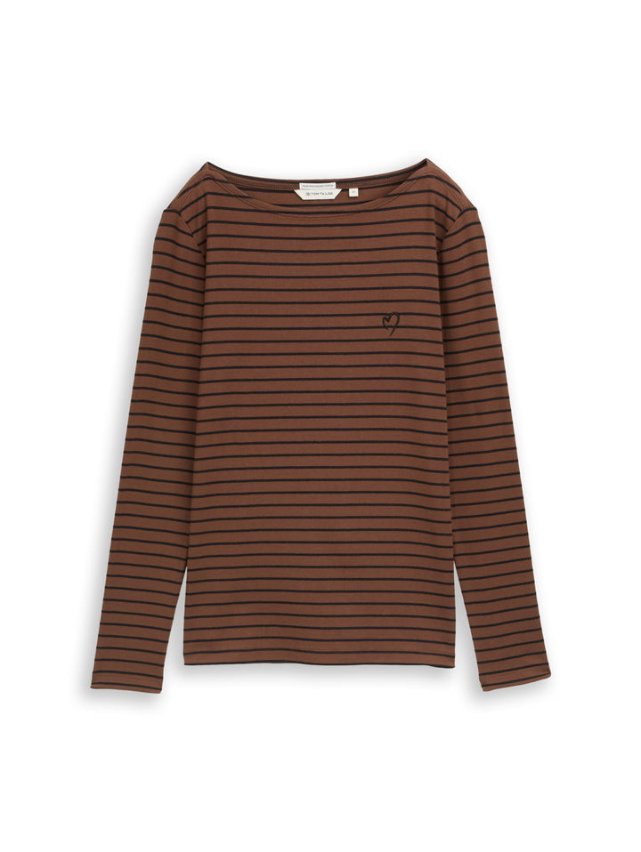 T-Shirt striped boatneck, camel black irregular stripe 40892 Bild 1