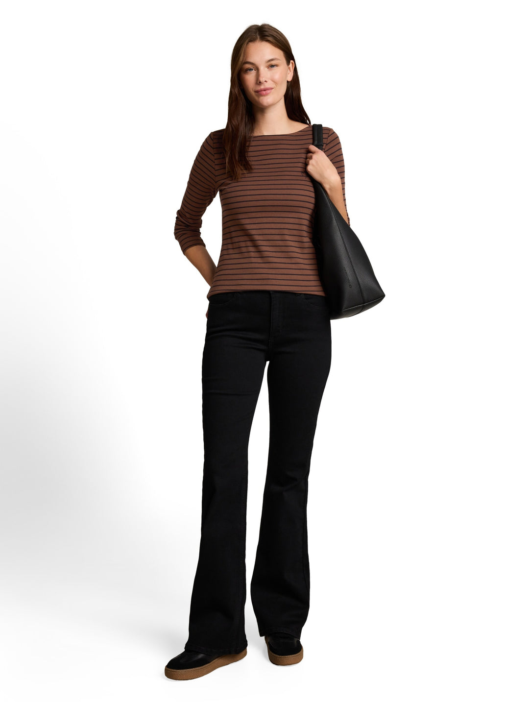 T-Shirt striped boatneck, camel black irregular stripe 40892 Bild 3