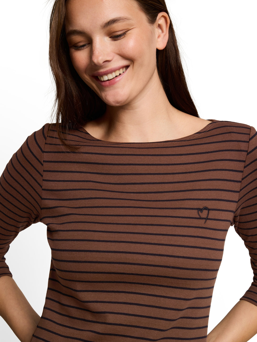 T-Shirt striped boatneck, camel black irregular stripe 40892 Bild 6