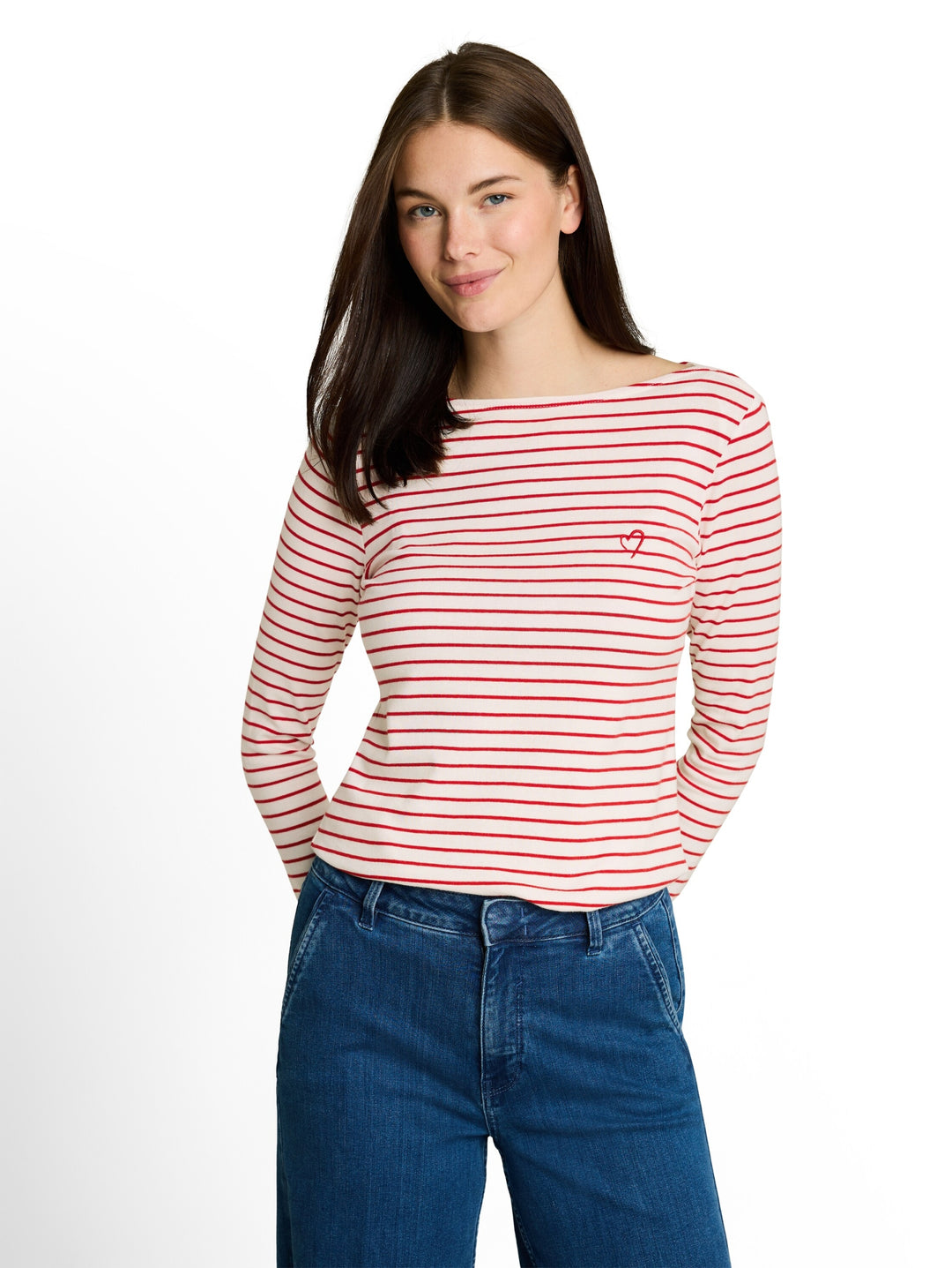 T-Shirt striped boatneck, red offwhite stripe 40355 Bild 5