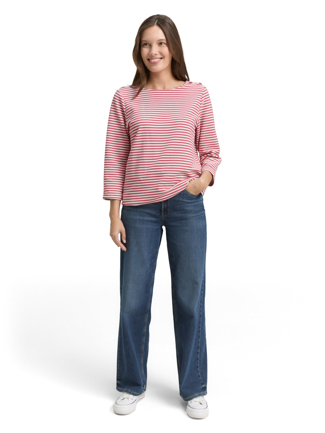 T-shirt structured, pink offwhite regular stripe 39435 Bild 3