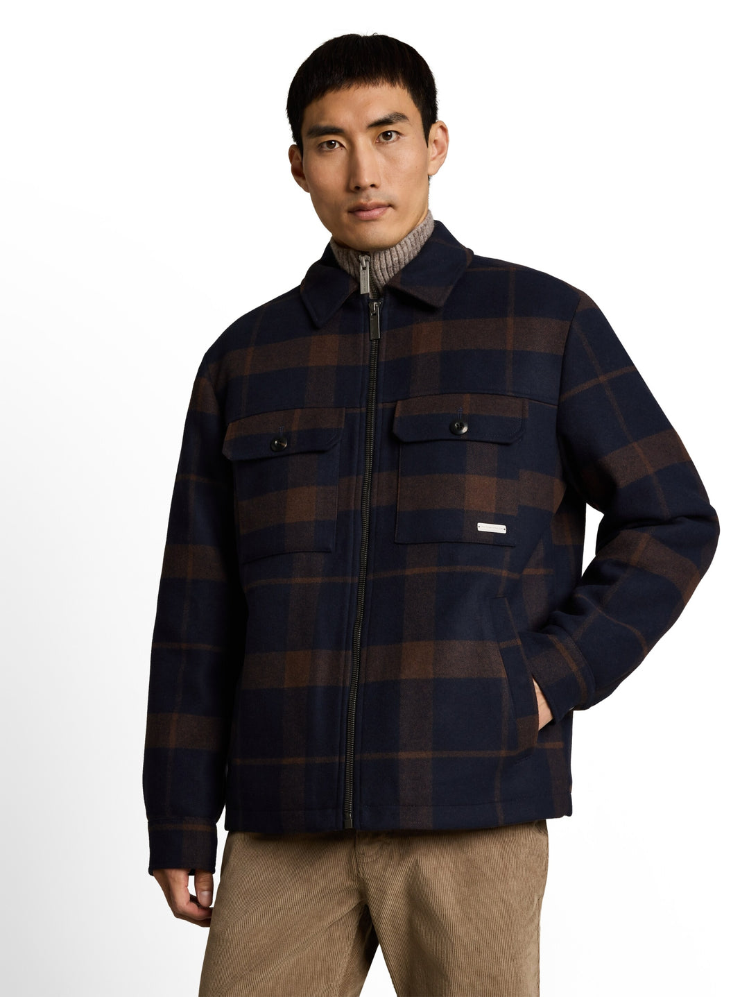 wool overshirt, navy camel check 40607 Bild 5
