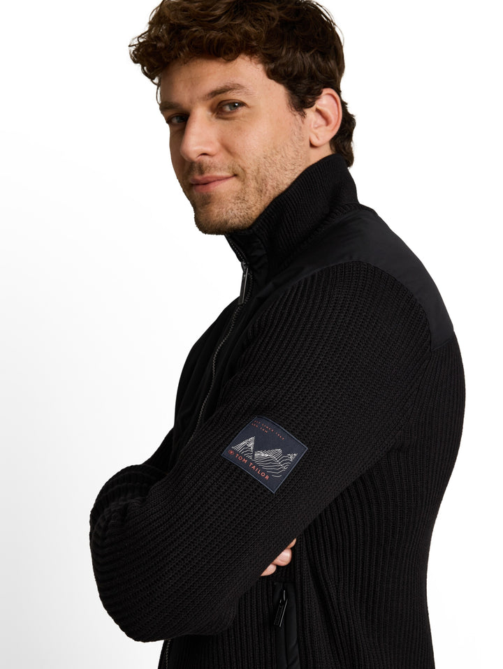 zip jacket knit with fabric mi, Black 29999 Bild 6