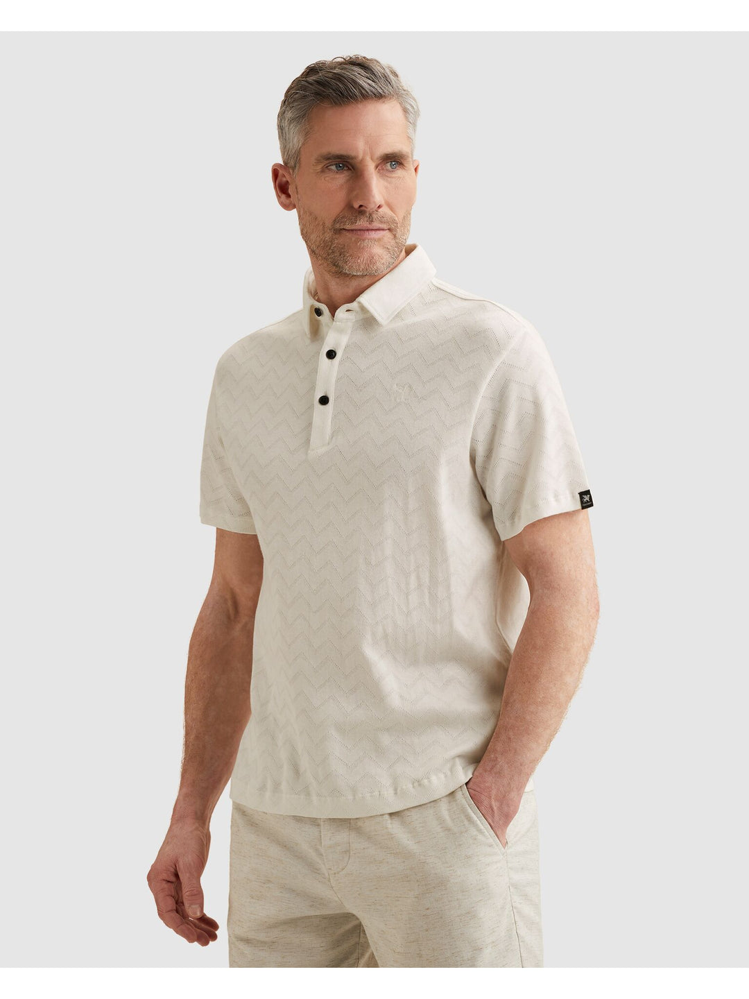 Short sleeve r-neck jacquard jerse, Cloud Dancer 7004 Bild 3