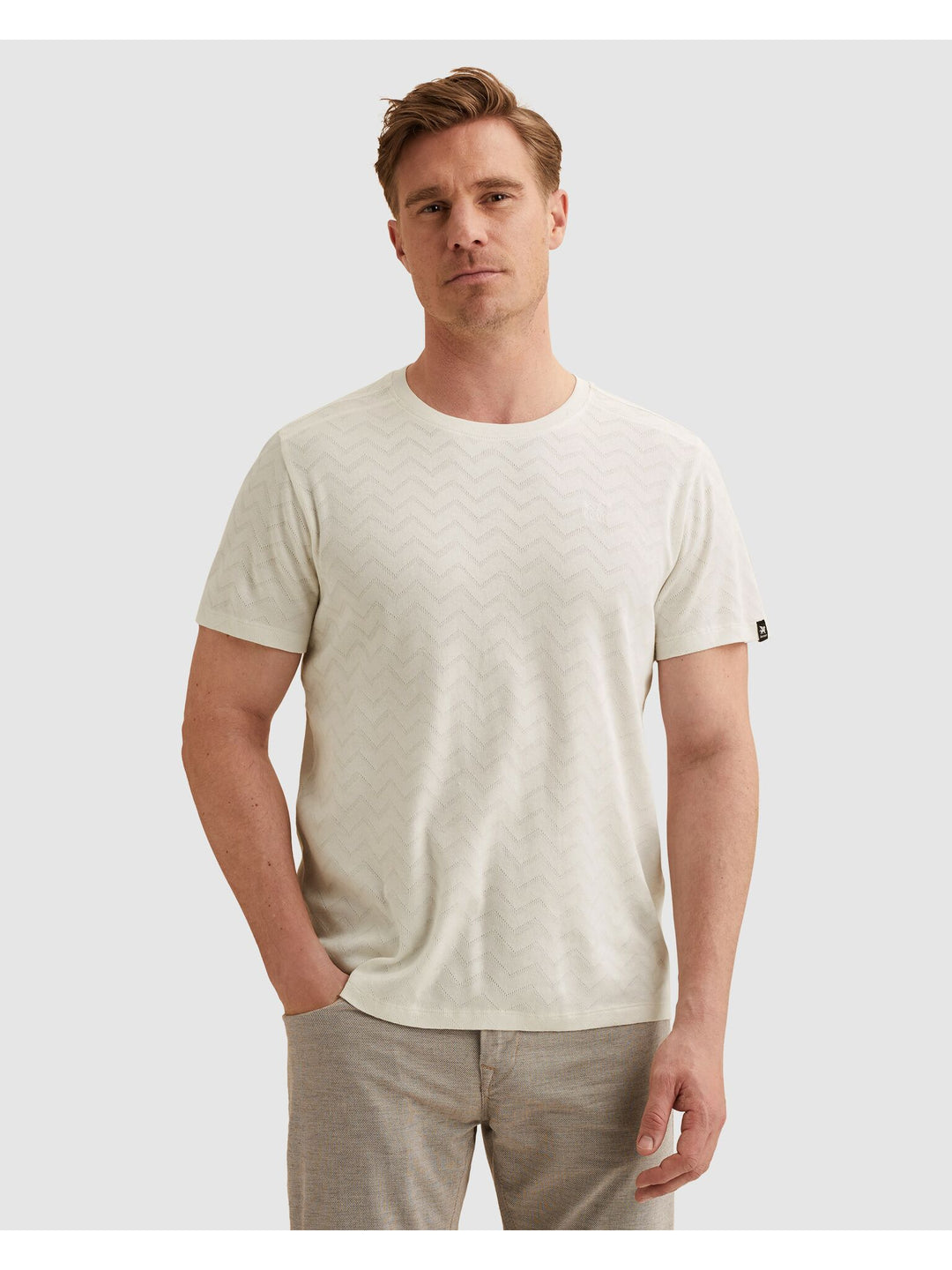 Short sleeve r-neck jacquard jerse, Cloud Dancer 7004 Bild 3