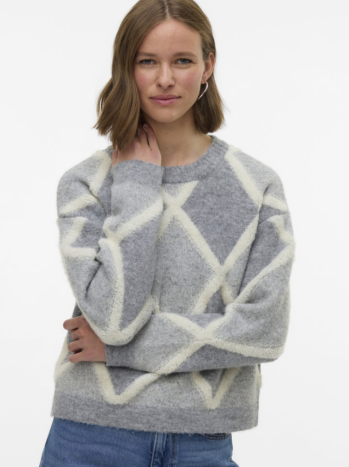 VMARGIE LS O-NECK PULLOVER, Medium Grey Melange/W. BIRCH 178995001 Bild 4