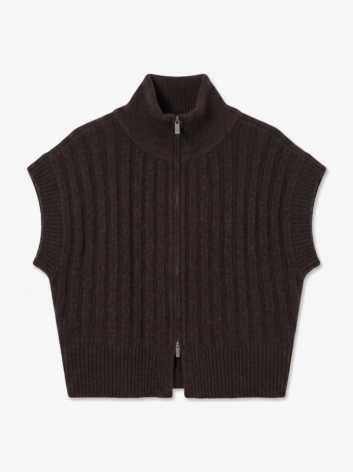 VMBANG RIB SL HIGHNECK ZIPPER VEST, Chocolate Torte/MELANGE 297957001 Bild 1