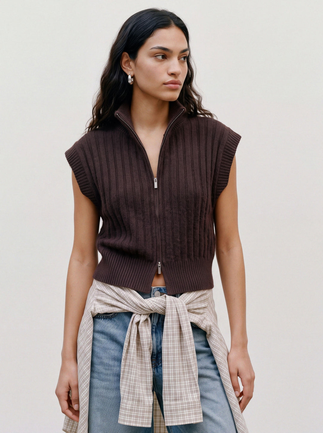 VMBANG RIB SL HIGHNECK ZIPPER VEST, Chocolate Torte/MELANGE 297957001 Bild 4