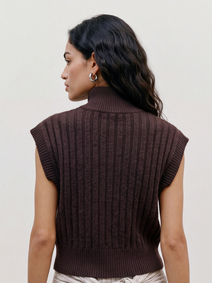 VMBANG RIB SL HIGHNECK ZIPPER VEST, Chocolate Torte/MELANGE 297957001 Bild 6