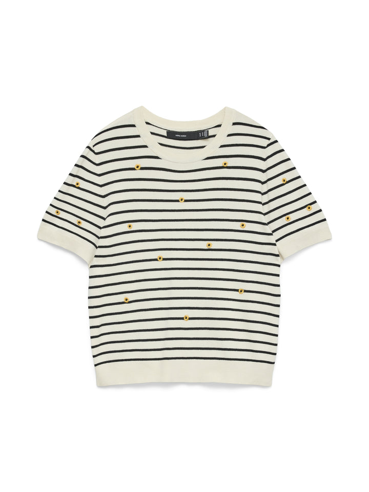 VMCARMELIA SUNFLOWER SS PULLOVER, Birch/W. BLACK STRIPE + EMB 222913001 Bild 1