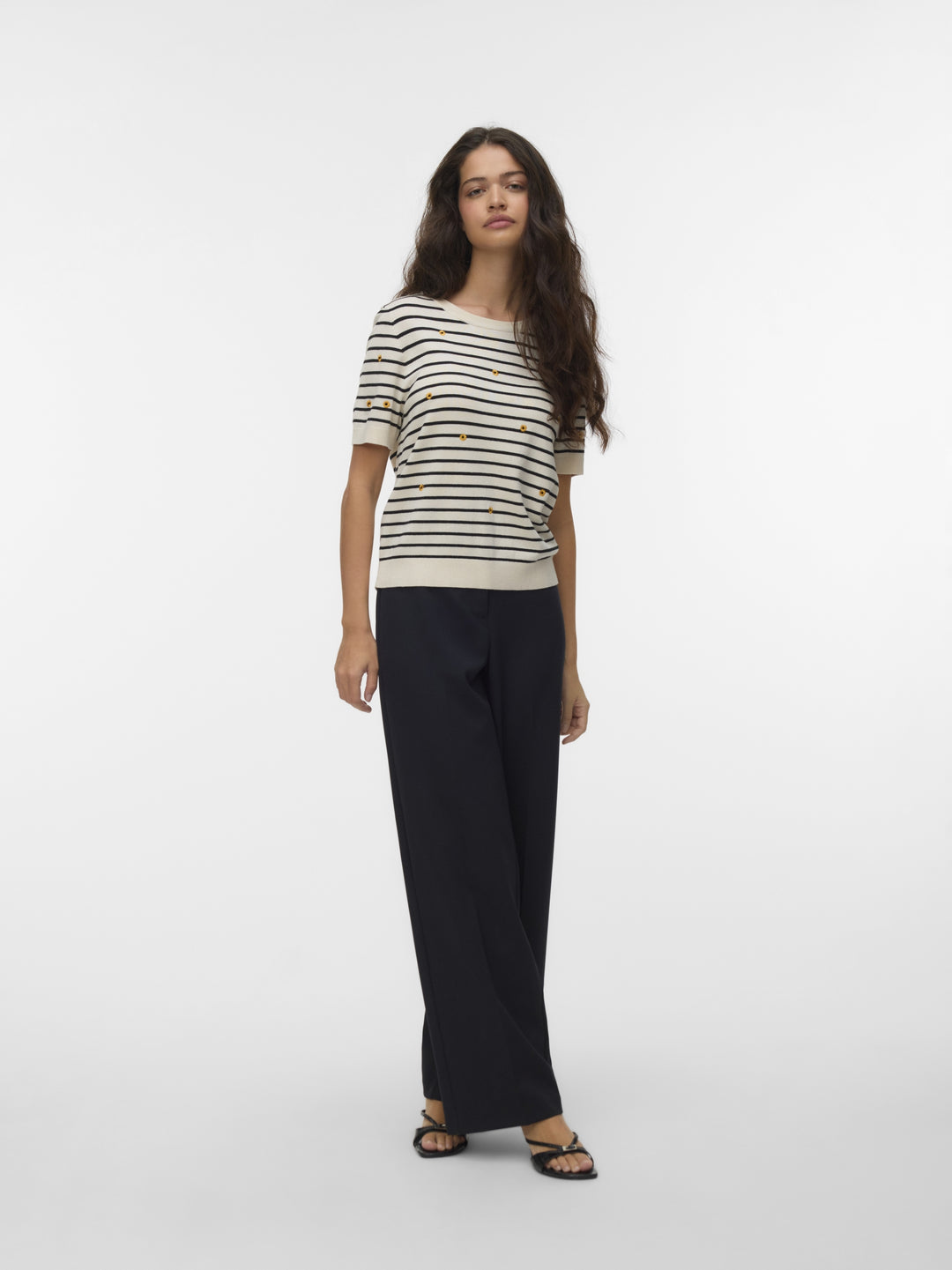 VMCARMELIA SUNFLOWER SS PULLOVER, Birch/W. BLACK STRIPE + EMB 222913001 Bild 2