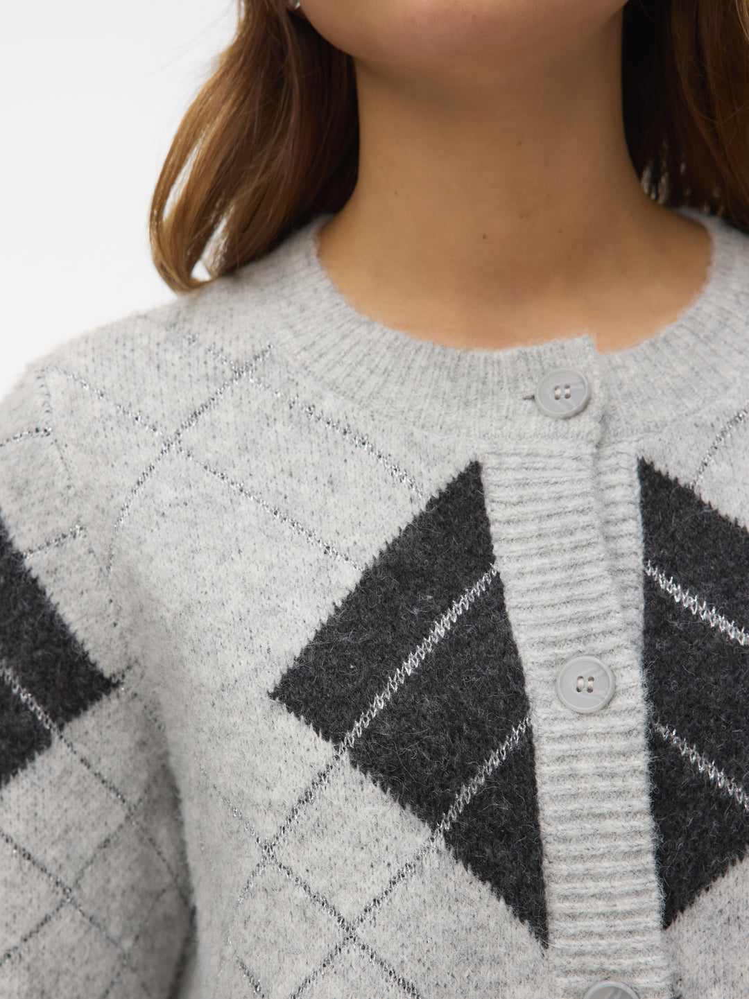 VMDAE LS O-NECK CARDIGAN, Light Grey Melange/W. DGM + SILVER 178994001 Bild 6