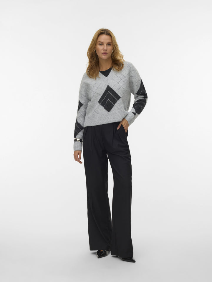 VMDAE LS V-NECK PULLOVER, Light Grey Melange/W. DGM + SILVER 178994002 Bild 6