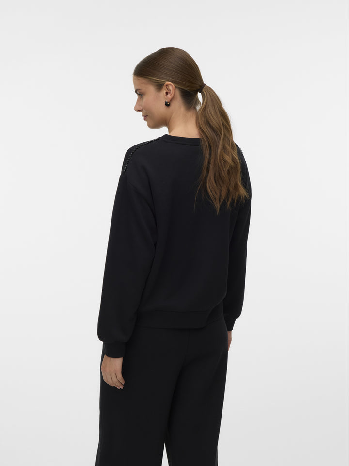VMDAISY PEARL O-NECK SWEAT JRS GA B, Black/Pearls on shoulder 177868001 Bild 4