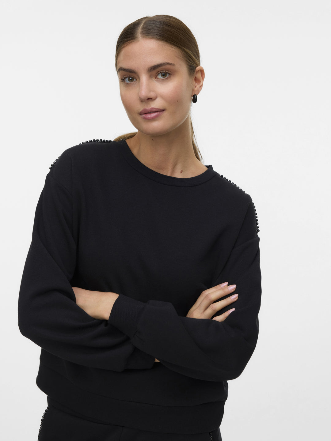 VMDAISY PEARL O-NECK SWEAT JRS GA B, Black/Pearls on shoulder 177868001 Bild 5