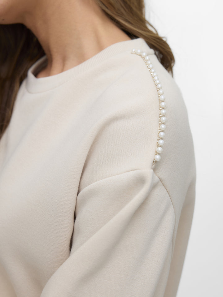 VMDAISY PEARL O-NECK SWEAT JRS GA B, Pumice Stone/Pearls on shoulder 195780001 Bild 5
