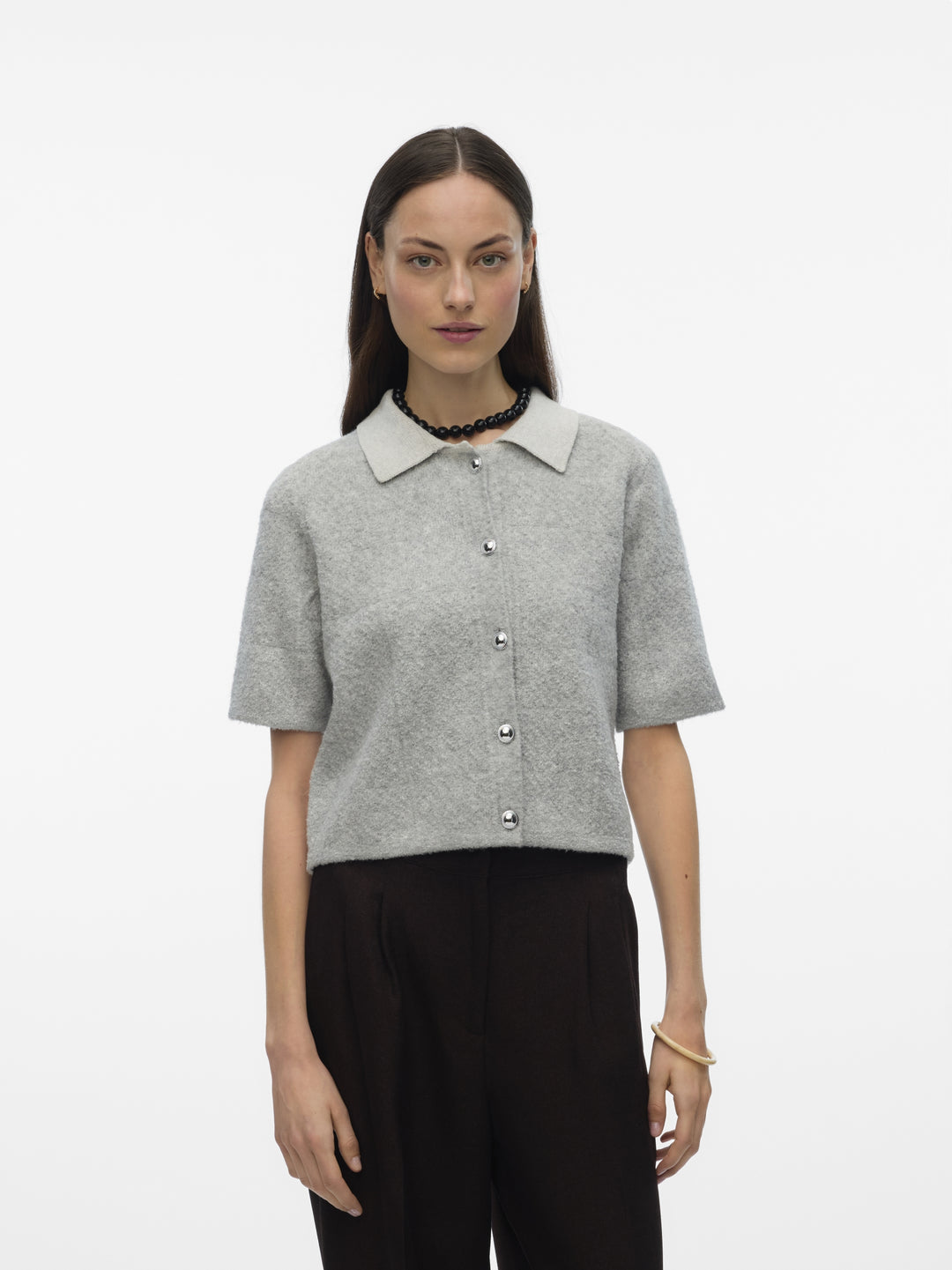 VMDIANA 2/4 POLONECK CARDIGAN, Light Grey Melange 178994 Bild 2