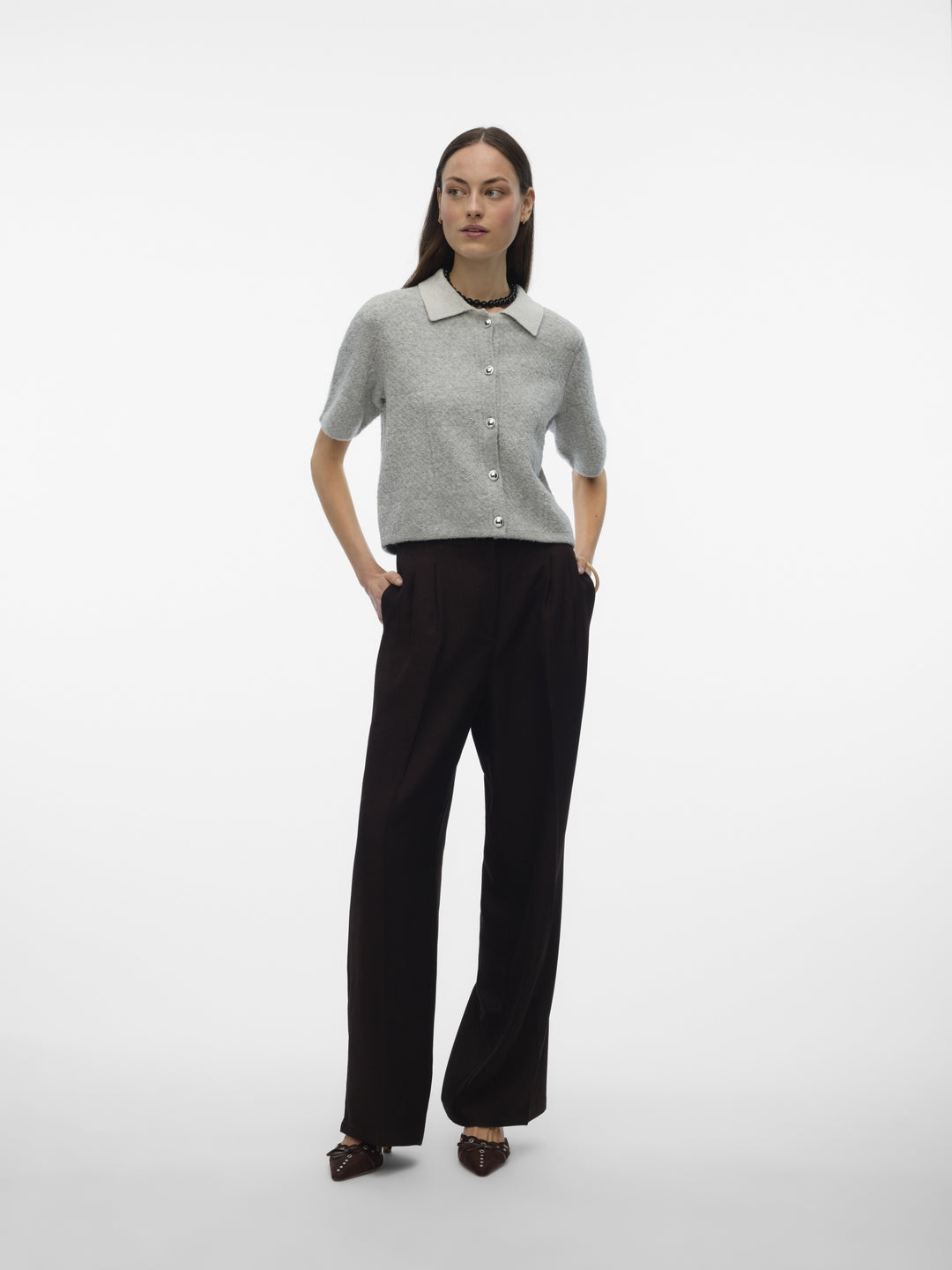 VMDIANA 2/4 POLONECK CARDIGAN, Light Grey Melange 178994 Bild 6