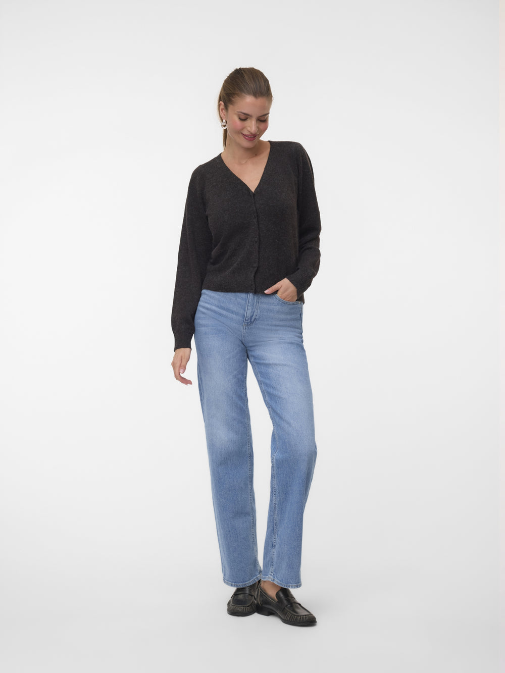 VMDOFFY LS V-NECK CARDIGAN NOOS, Chocolate Torte/BLACK MELANGE 297957002 Bild 2