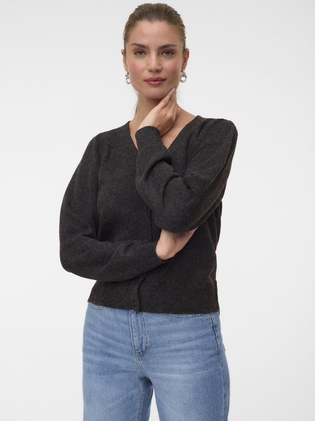 VMDOFFY LS V-NECK CARDIGAN NOOS, Chocolate Torte/BLACK MELANGE 297957002 Bild 4