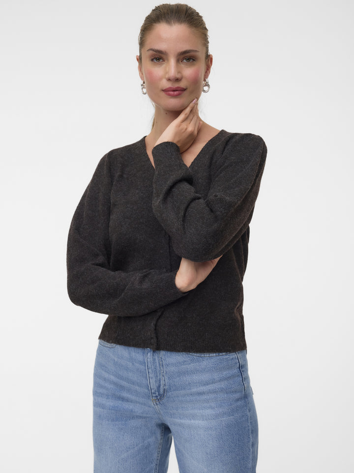 VMDOFFY LS V-NECK CARDIGAN NOOS, Chocolate Torte/BLACK MELANGE 297957002 Bild 4