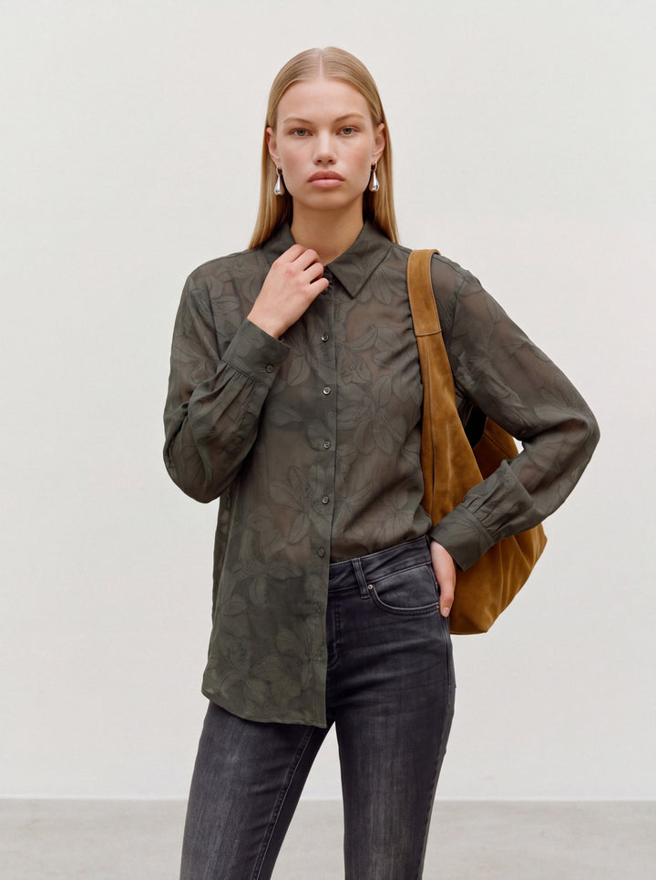 VMEMBLA JACQUARD LS SHIRT WVN, Forest Night/Jacquard 186323002 Bild 3