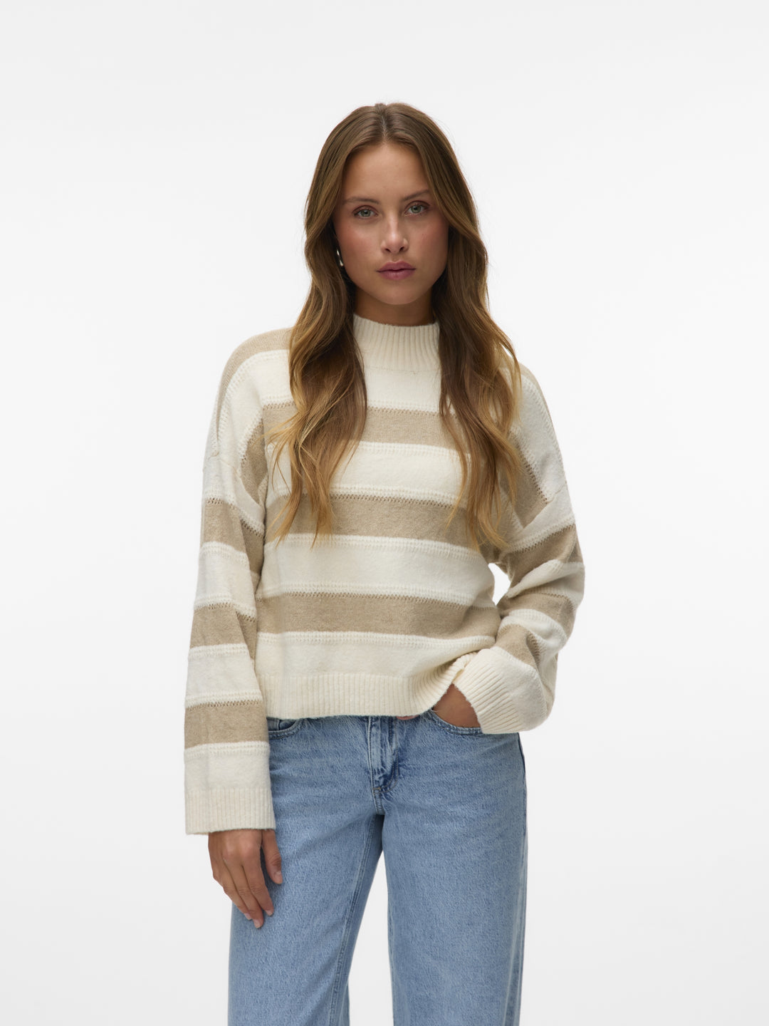 VMINEZ LS HIGHNECK SHORT PULLOVER B, Birch/W. SILVER MINK 222913002 Bild 2