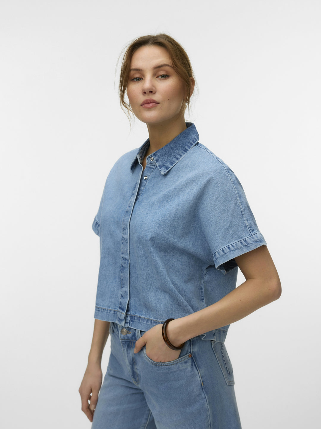 VMINGEBORG SS DENIM SHIRT MIX, Light Blue Denim 178000 Bild 4