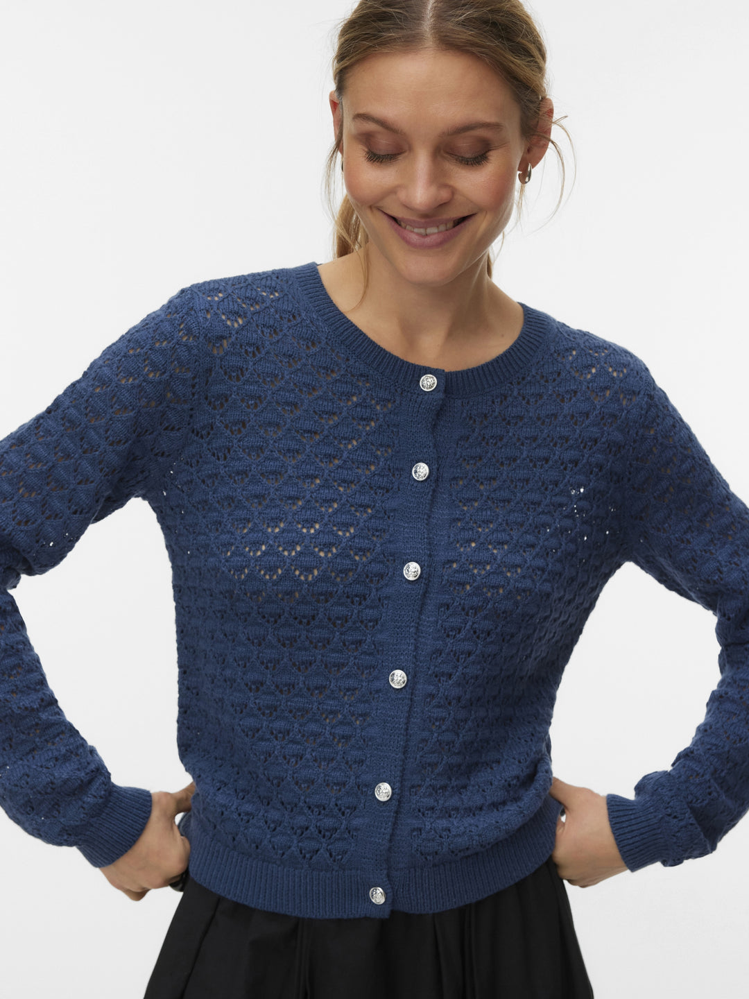 VMJAQUELINE LS O-NECK CARDIGAN BOO, Dark Denim 229916 Bild 4