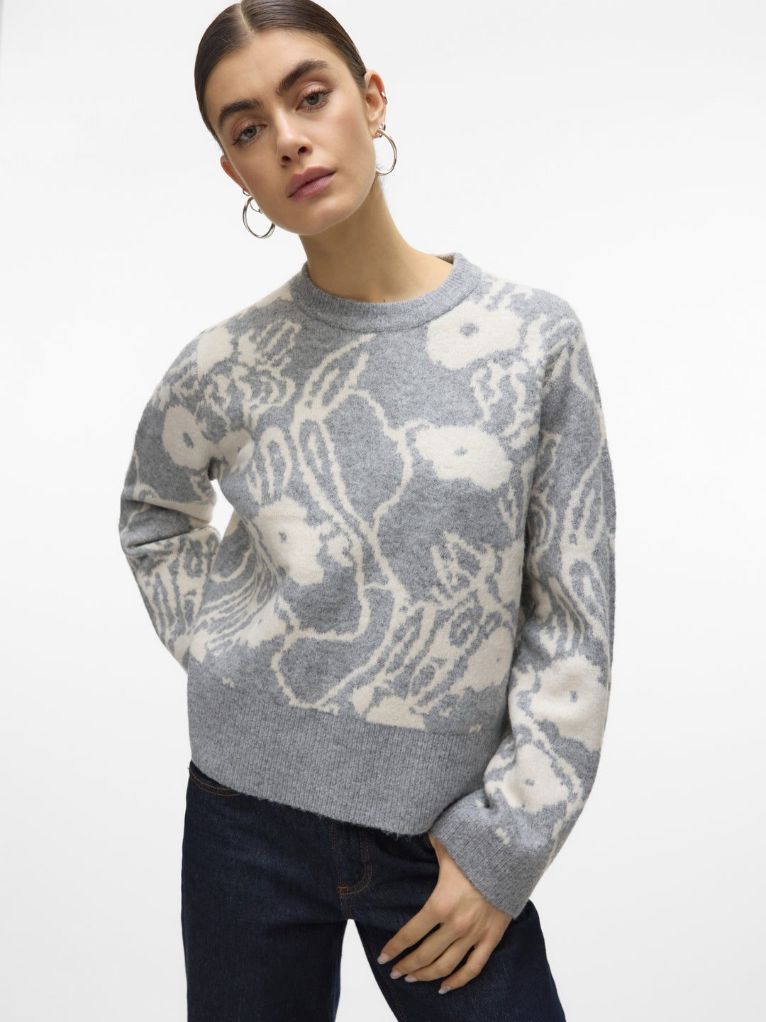 VMKAILA LS O-NECK PULLOVER BOO, Medium Grey Melange/W. BIRCH 178995001 Bild 3