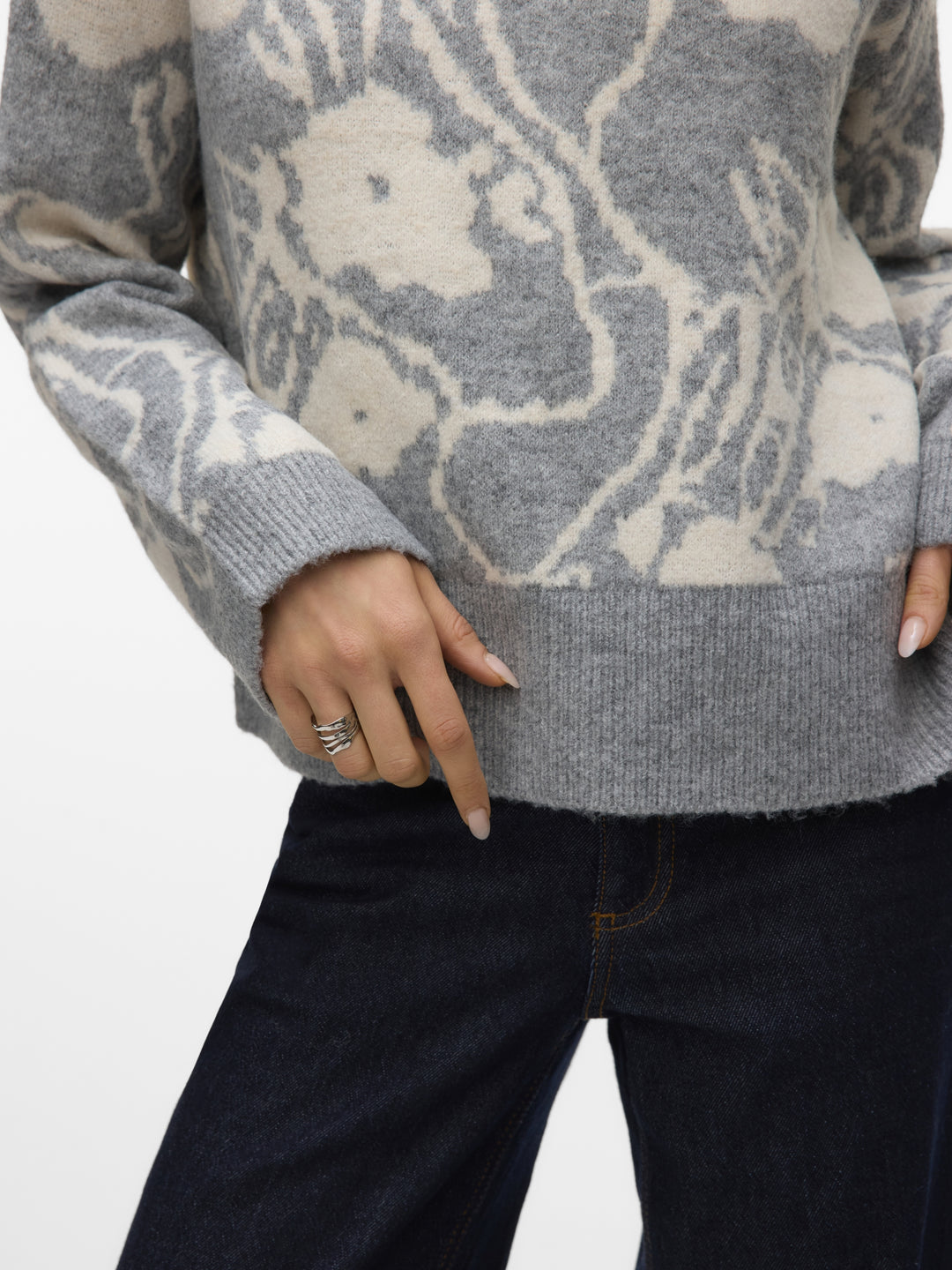 VMKAILA LS O-NECK PULLOVER BOO, Medium Grey Melange/W. BIRCH 178995001 Bild 5