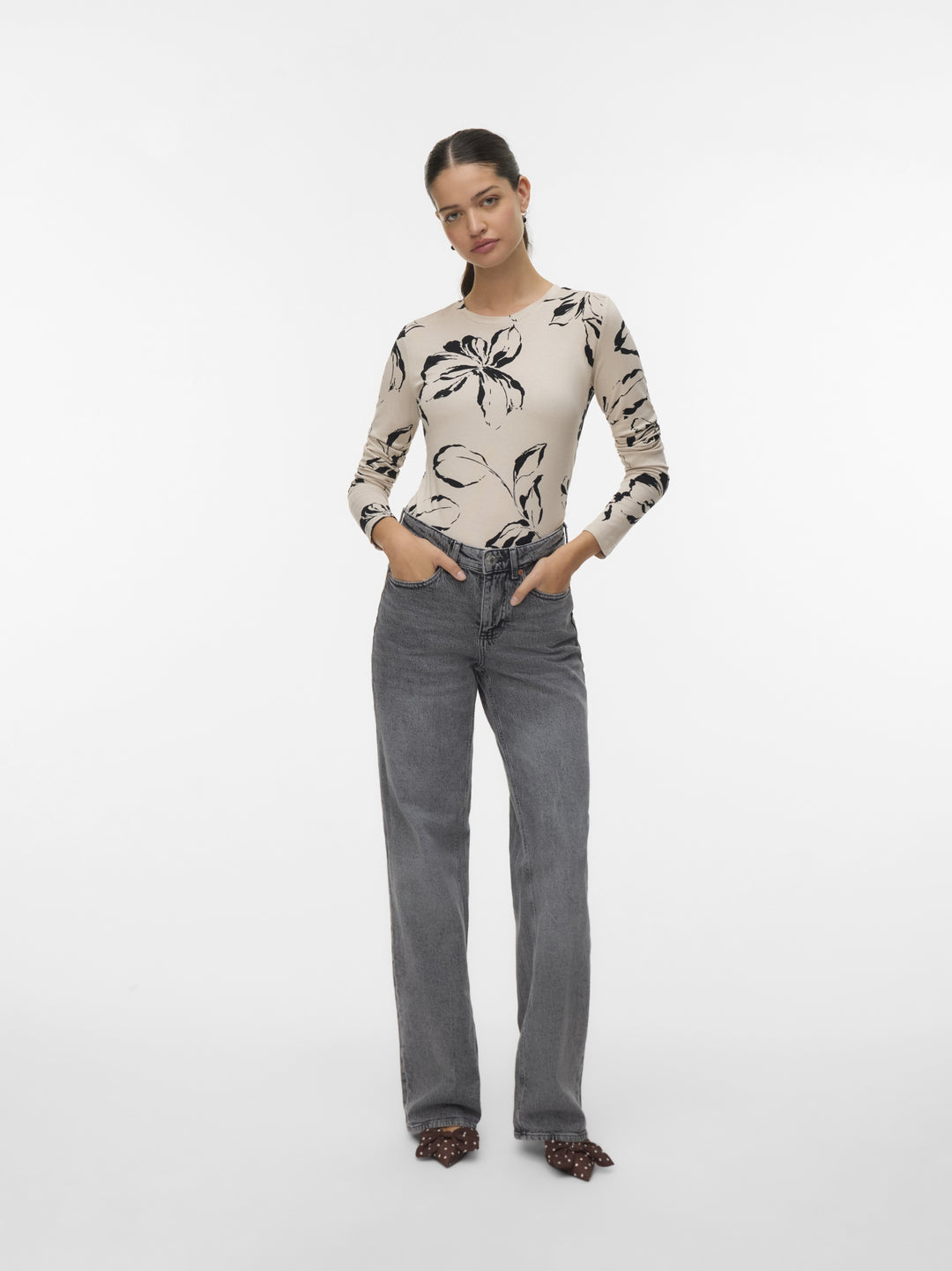 VMKLIO ALBERTE LS TOP BOX JRS GA, Pumice Stone/LILA_BLACK 195780003 Bild 1