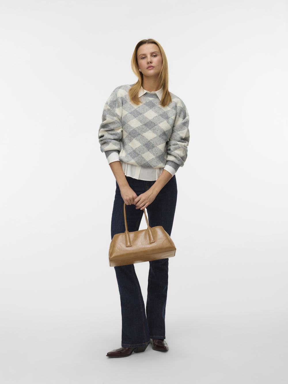 VMLARA LS O-NECK PULLOVER BOO REP, Medium Grey Melange/W. BIRCH 178995019 Bild 2